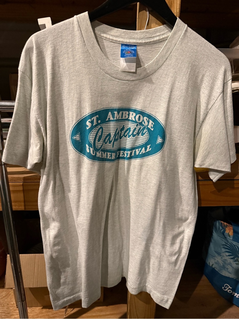 Fruit of the Loom Light Gray T-Shirt with Teal Graphic